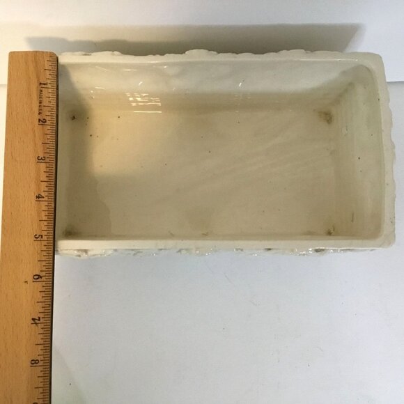 VTG Made in Japan Floral Ivory Planter Rectangular Cachepot 10” MCM Roses Beaded - Picture 8 of 10
